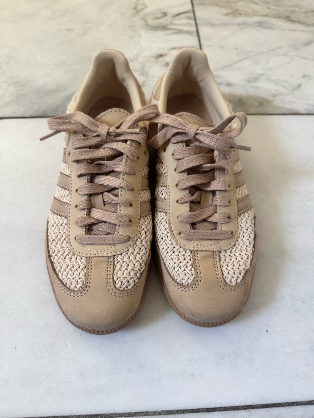 Beige Woven Lace-Up Adidas Women's Sneakers